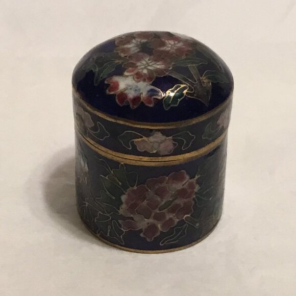 Gorgeous antique cobalt blue cloisonne domed shape trinket box